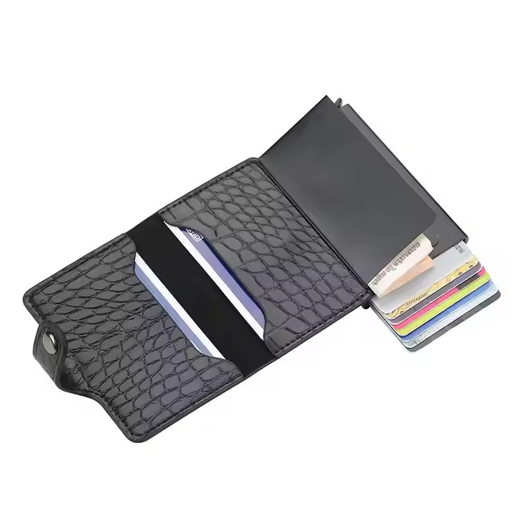 Anti-Theft Crocodile Leather Pop-Up Card Holder (4) Anti-Theft Crocodile Leather Pop-Up Card Holder (4)