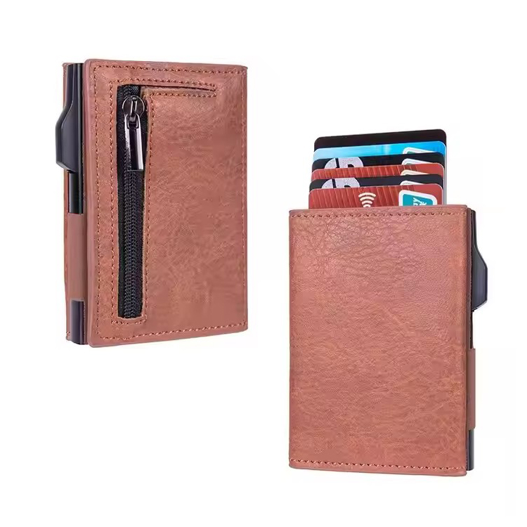 Pop-Up RFID leather magnetic Wallet with zipper (1) Pop-Up RFID leather magnetic Wallet with zipper (1)