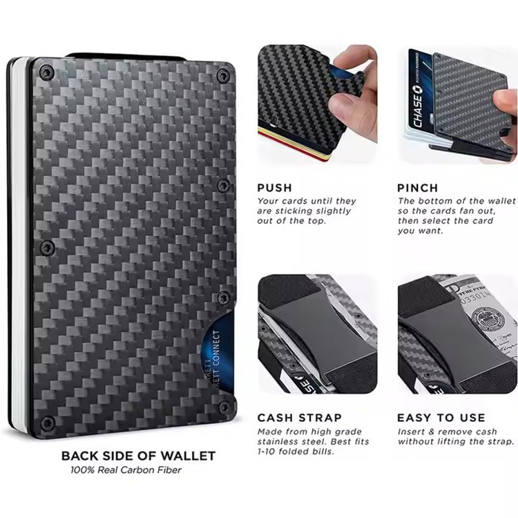 Carbon Fiber Metal RFID Wallet with Strap (3) Carbon Fiber Metal RFID Wallet with Strap (3)