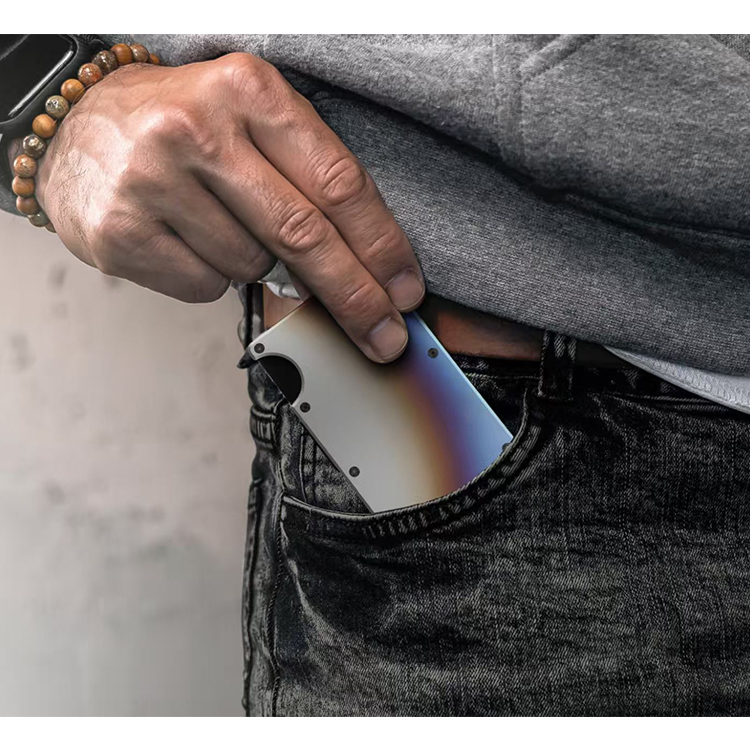 Durable Burnt Titanium RFID Wallet with Strap (6) Durable Burnt Titanium RFID Wallet with Strap (6)