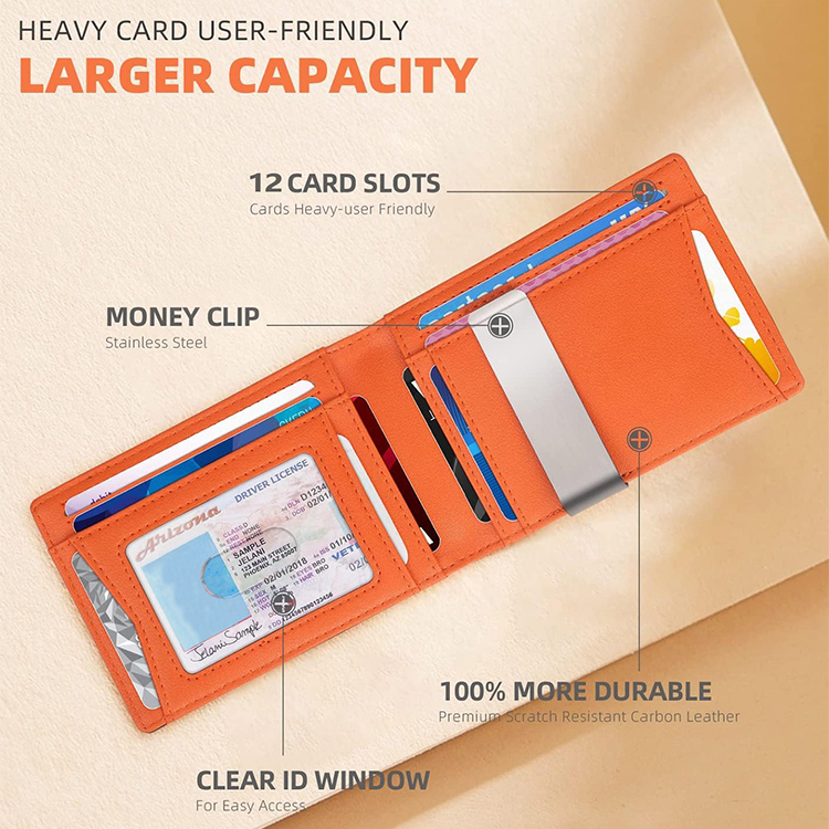 Leather Bifold RFID Slim Money Clip Wallet (3) Leather Bifold RFID Slim Money Clip Wallet (3)