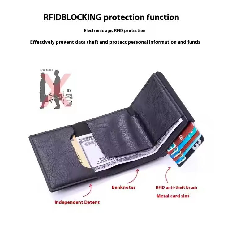 Pop-Up RFID leather magnetic Wallet with zipper (4) Pop-Up RFID leather magnetic Wallet with zipper (4)