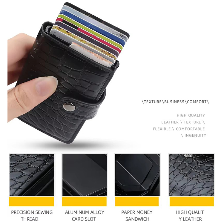 Anti-Theft Crocodile Leather Pop-Up Card Holder (3) Anti-Theft Crocodile Leather Pop-Up Card Holder (3)