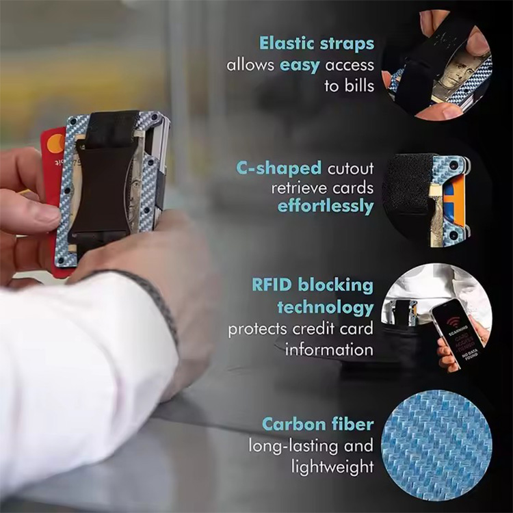 Carbon Fiber Metal RFID Wallet with Strap (4) Carbon Fiber Metal RFID Wallet with Strap (4)