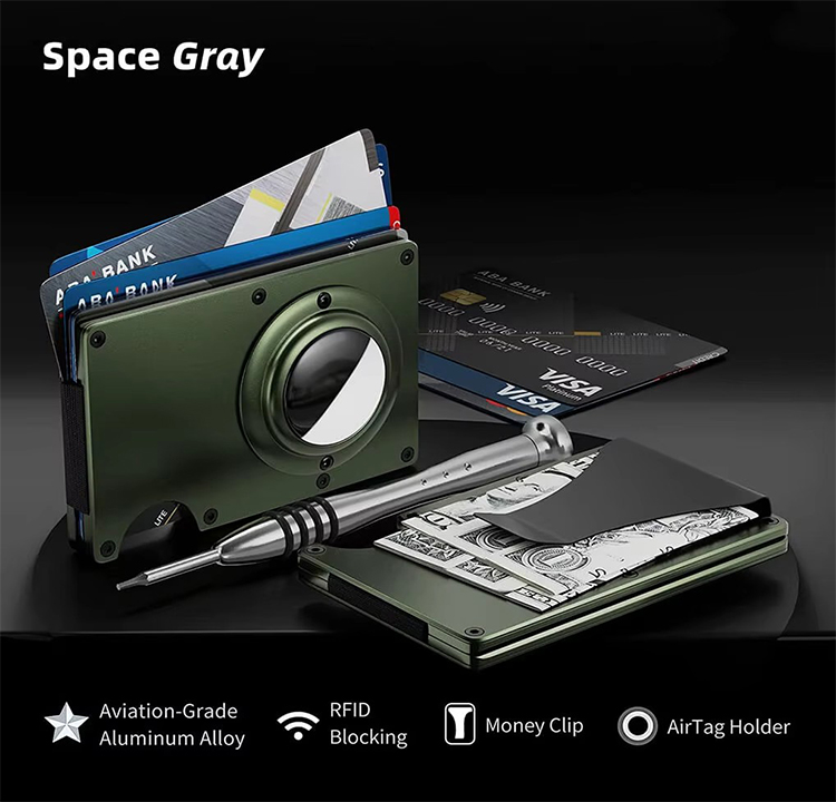 Slim Titanium RFID Wallet with Cash Clip AirTag (5) Slim Titanium RFID Wallet with Cash Clip AirTag (5)