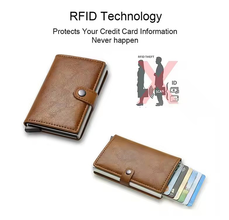 Leather RFID Pop Up Card Holder Wallet (4) Leather RFID Pop Up Card Holder Wallet (4)