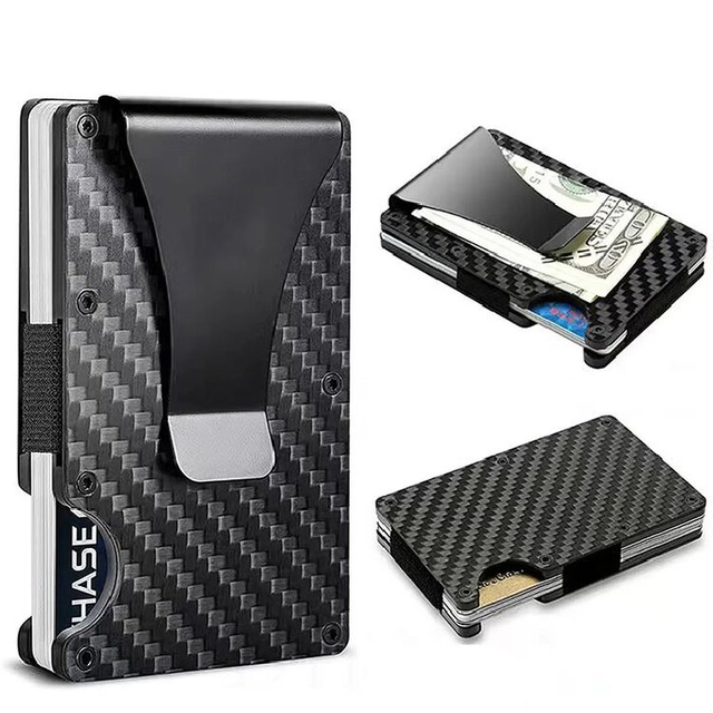 Carbon Fiber RFID Card Wallet with Clip