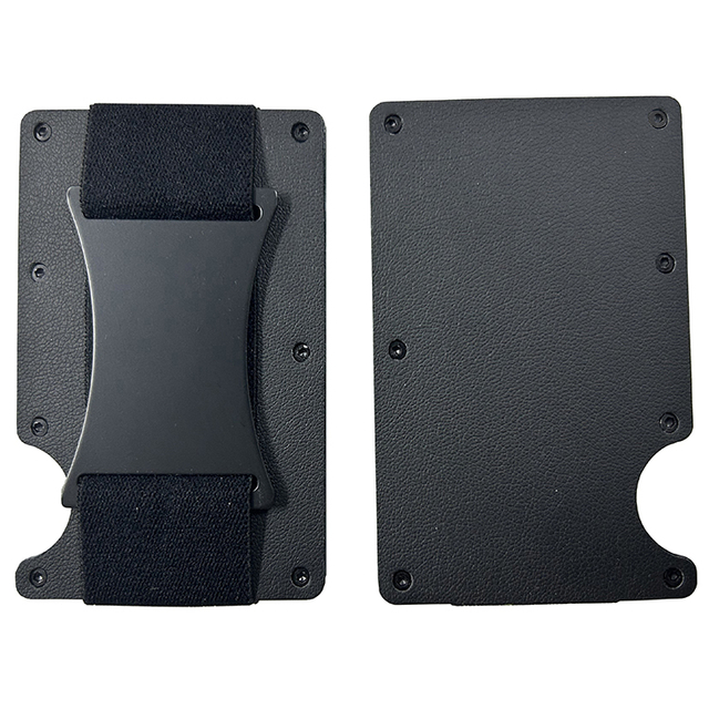 Leather Aluminum Wallet With Elastic Cash Strap