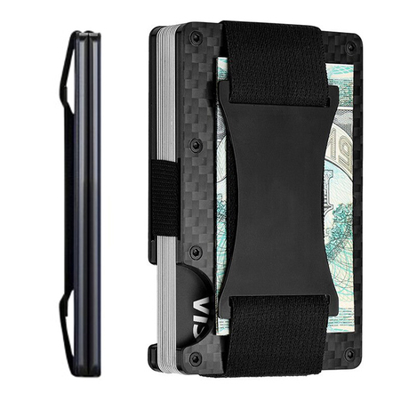 Carbon Fiber Metal RFID Wallet with Strap