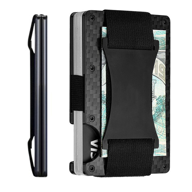 Carbon Fiber Metal RFID Wallet with Strap