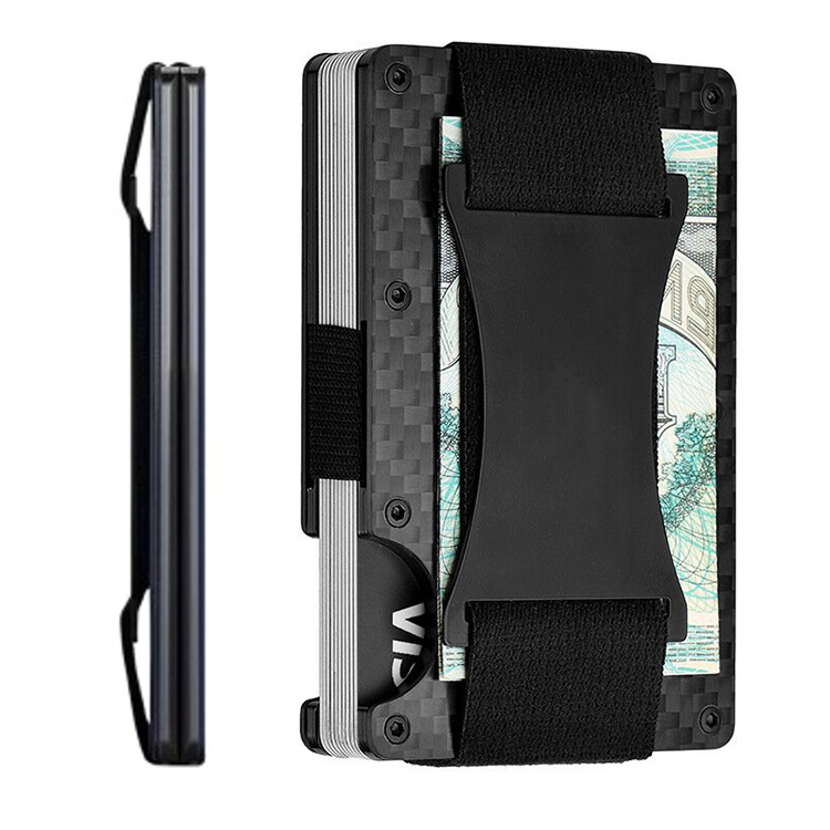 Carbon Fiber Metal RFID Wallet with Strap