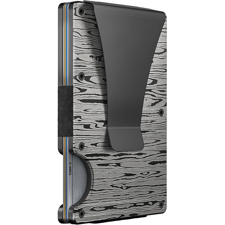 Burnt Damascus Steel RFID Cash Strap Wallet