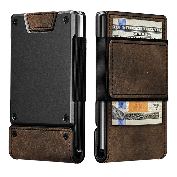 Leather Wrapped Metal Wallet – Slim RFID Blocking Card Holder with Cash Pocket