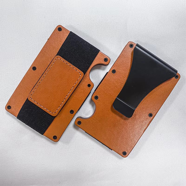 Leather Aluminum Wallet With Elastic Cash Strap