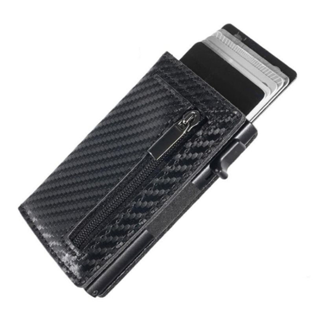 Pop-Up RFID Leather Magnetic Wallet with Zipper