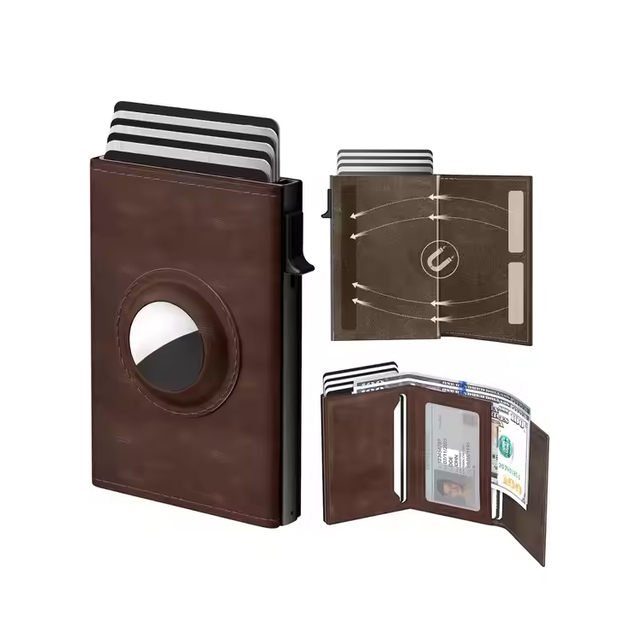 Pop-Up Leather GPS Tracking Card Wallet