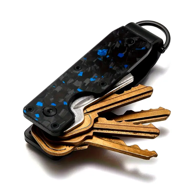 Carbon Fiber Aluminum Key Organizer with Chain and Screwdriv