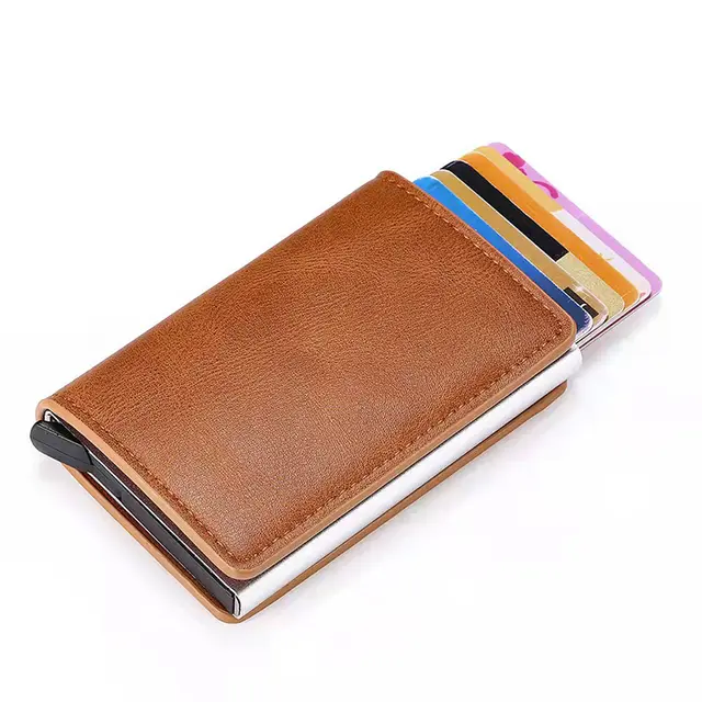 Pop Up Metal Leather Card Wallet3