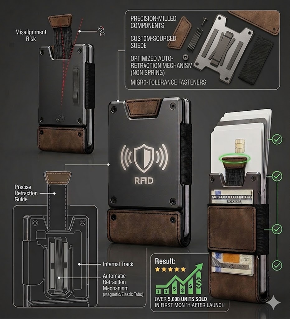 A renowned American Brand Requests a Pull-Tab Wallet with RFID Shielding