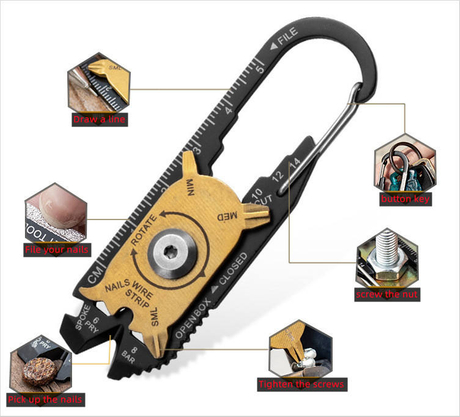 Stainless Steel 20-in-1 Multitool Carabiner - EDC Keychain