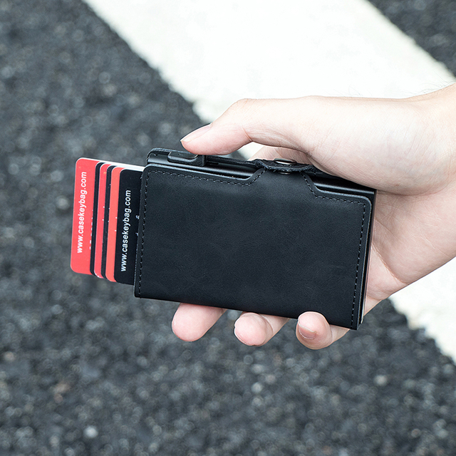 PU Leather Aluminum RFID Card Wallet | Slim Pop-Up Holder