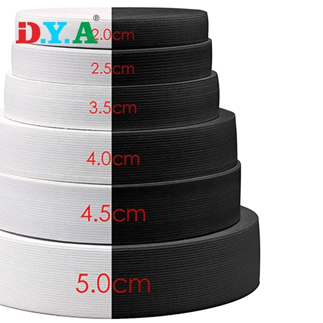 Polyester Latex Knitted Elastic Band 1-7cm | Black White