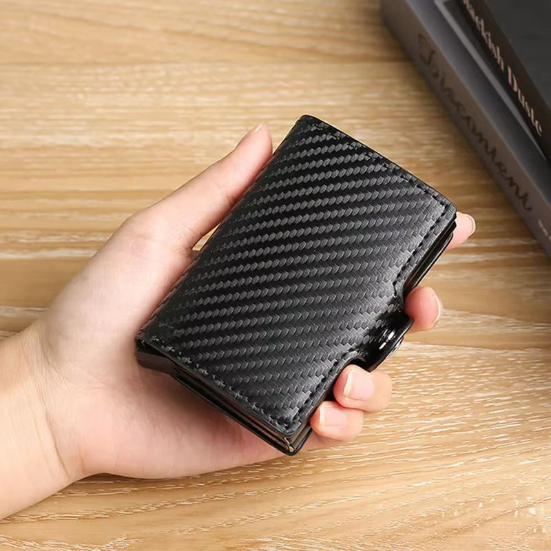 Carbon Fiber Pop-Up Card Holder | RFID Blocking Double