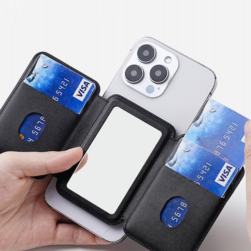 Magnetic Three-fold Phone Stand Wallet | PU Leather Card Holder