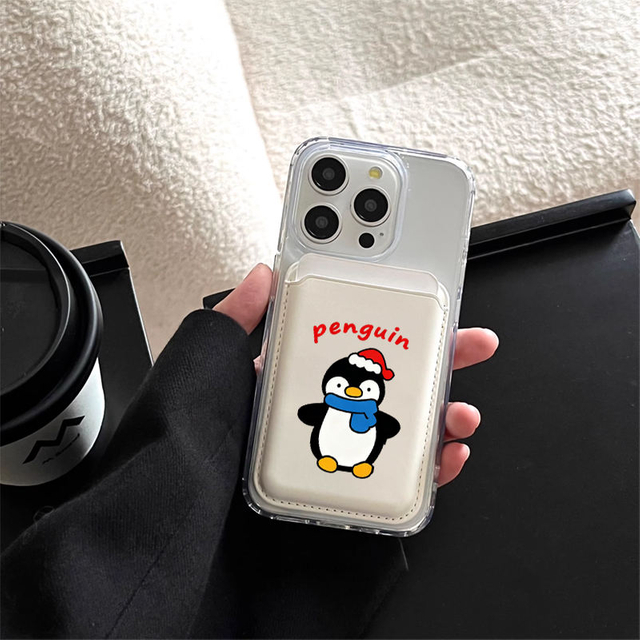 PU iPhone Magnetic Card Holder - Cute Cartoon Design with