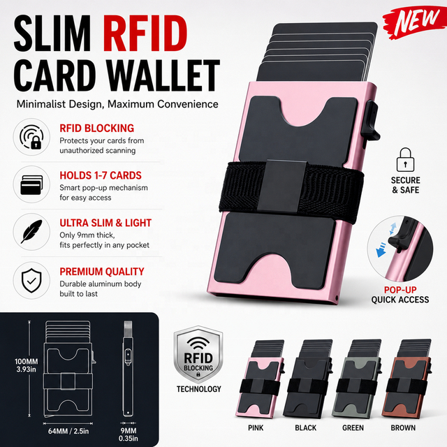 RFID弹出式卡片夹 | 镁铝合金超薄信用卡夹